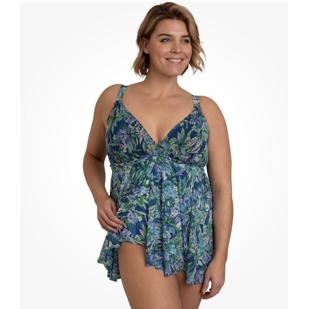 Fit 4 U Women's Tango Mesh Bandeau Fly Away Swim Dress Swimsuit Sz 12‎ - NEW
